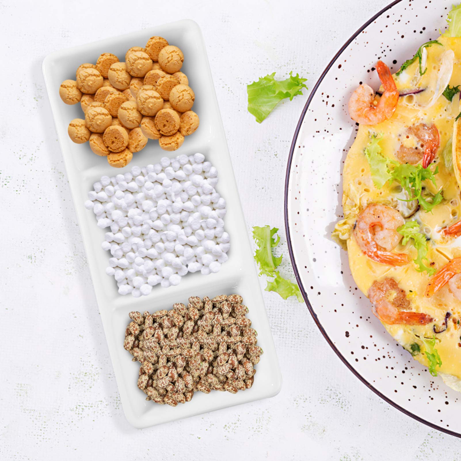 Plateau Repas Compartiment Lot De 2 Plateaux à Sauce Céramique Blanche - 3 Compartiments - 15 Cm - Apéritif Et Condiments Plateau Apéritif Céramique