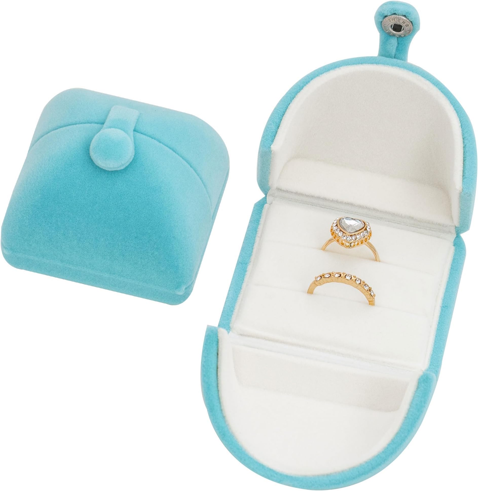 – Jewelry Travel Case with Double Openings and Locks, Elegant Ring Display Holder for Engagement, Wedding and Proposal