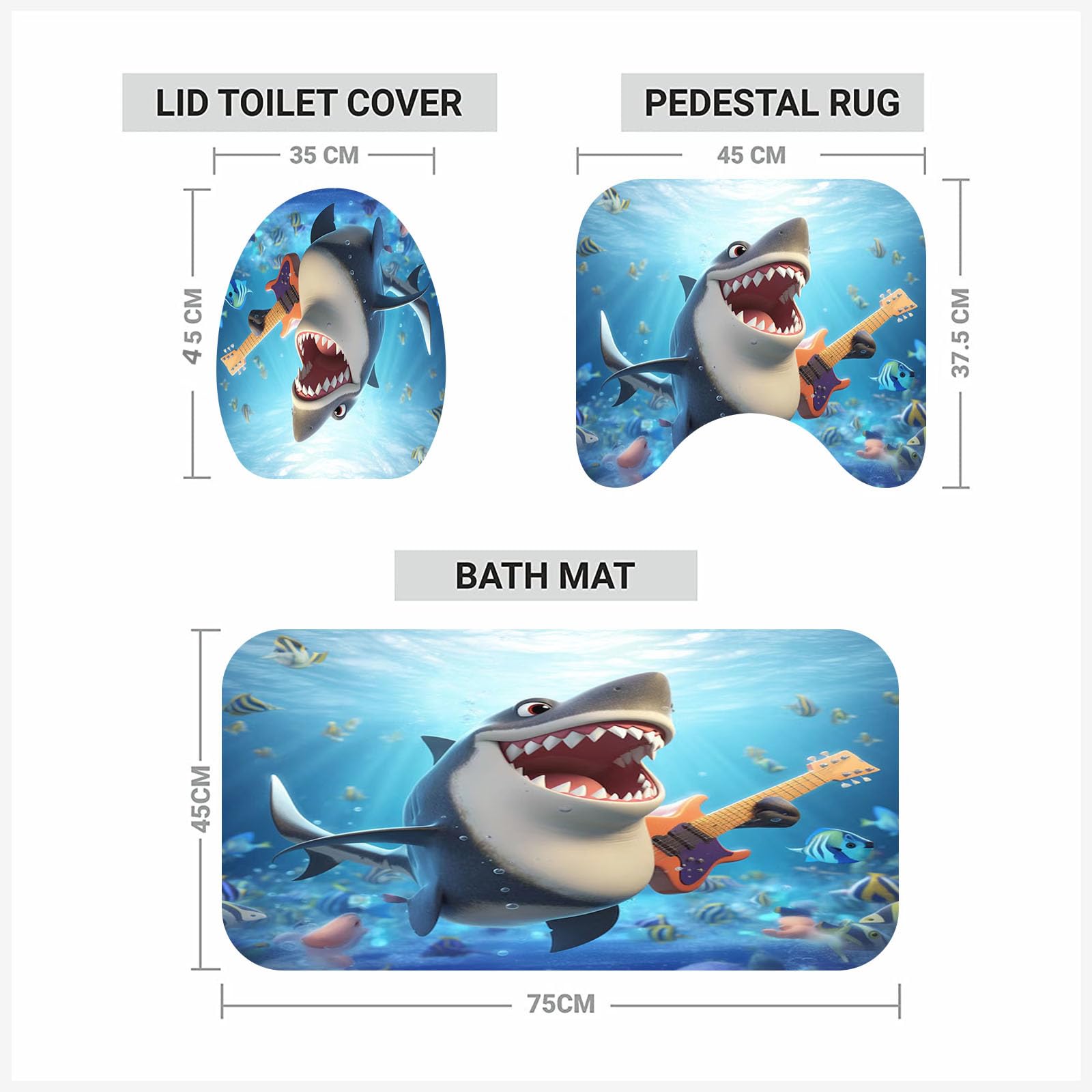 Rideau de douche - Motif océan - Thème requin - Baleine - 180 x 200 cm - Bleu - Mer profonde - Multicolore - Monde sous-marin - Requin tortue et poisson - En textile imperméable (3, 180 x 200