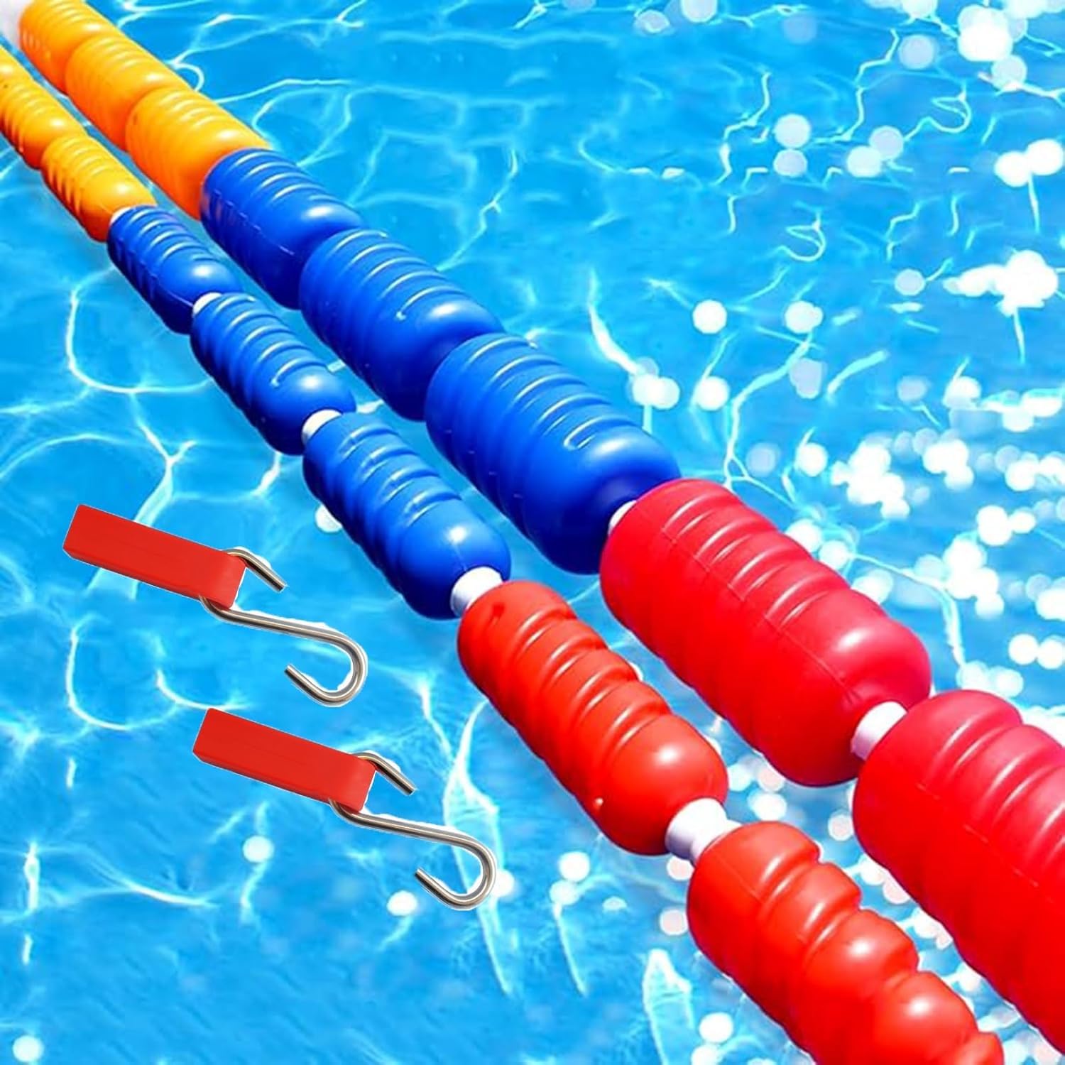 JKJZSALJ Pool Safety Hook Floating Pool Safety Divider Lane Line With 2 Hooks, 3.3Ft-60Ft Safety Rope For Inground Pool,Steel Wire,18m/60ft