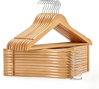 StorageWorks Wooden Hangers 20 Pack, Wood Coat Hangers for Closet, Heavy Duty Clothes Hangers for Suits, Shirts, Pants, Jackets, Natural Wood Color