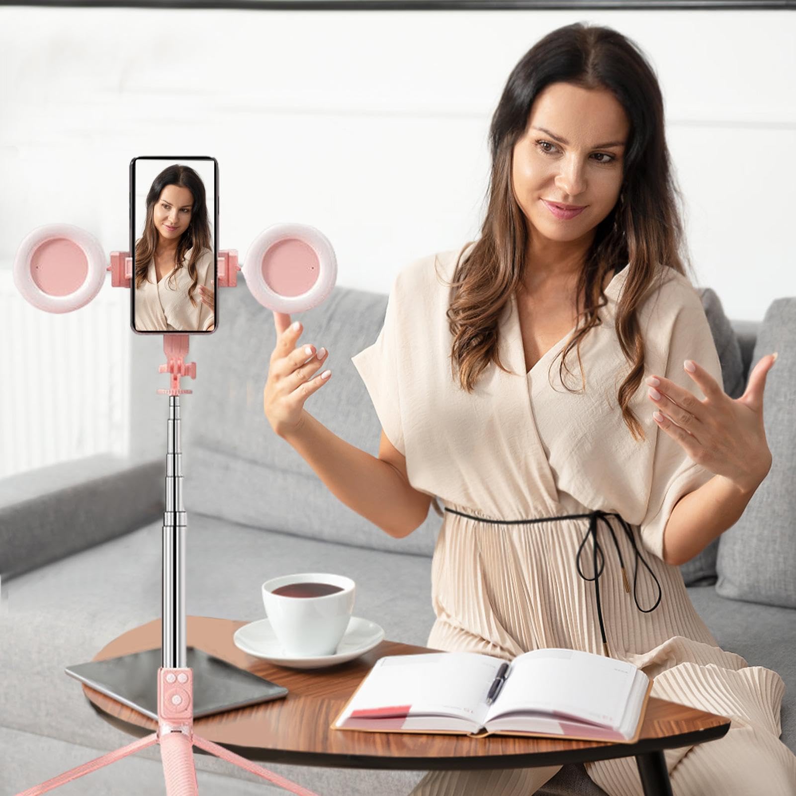 Selfie Stick Treppiede Portatile 67 Pollici Telefono Treppiede Wireless Remote, Supporto Mobile con Luci Led 9.45 Pollici, Selfie Foothold Viaggi per Registrazione,