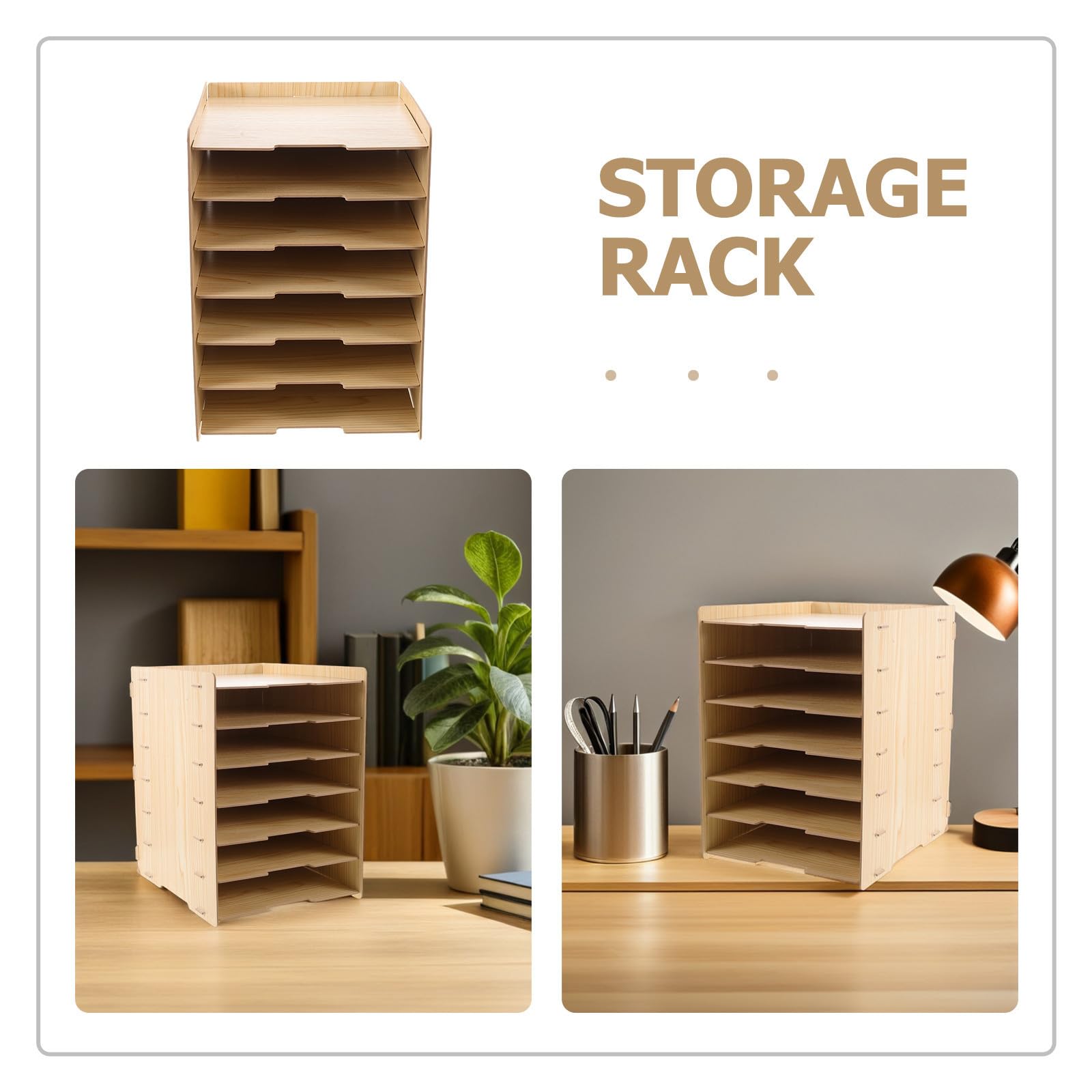 Mipcase Organizer da Scrivania in Legno con 7 Ripiani Modulari, Design Naturale, Empilabile e Versatile per Ufficio e Postazioni di Lavoro