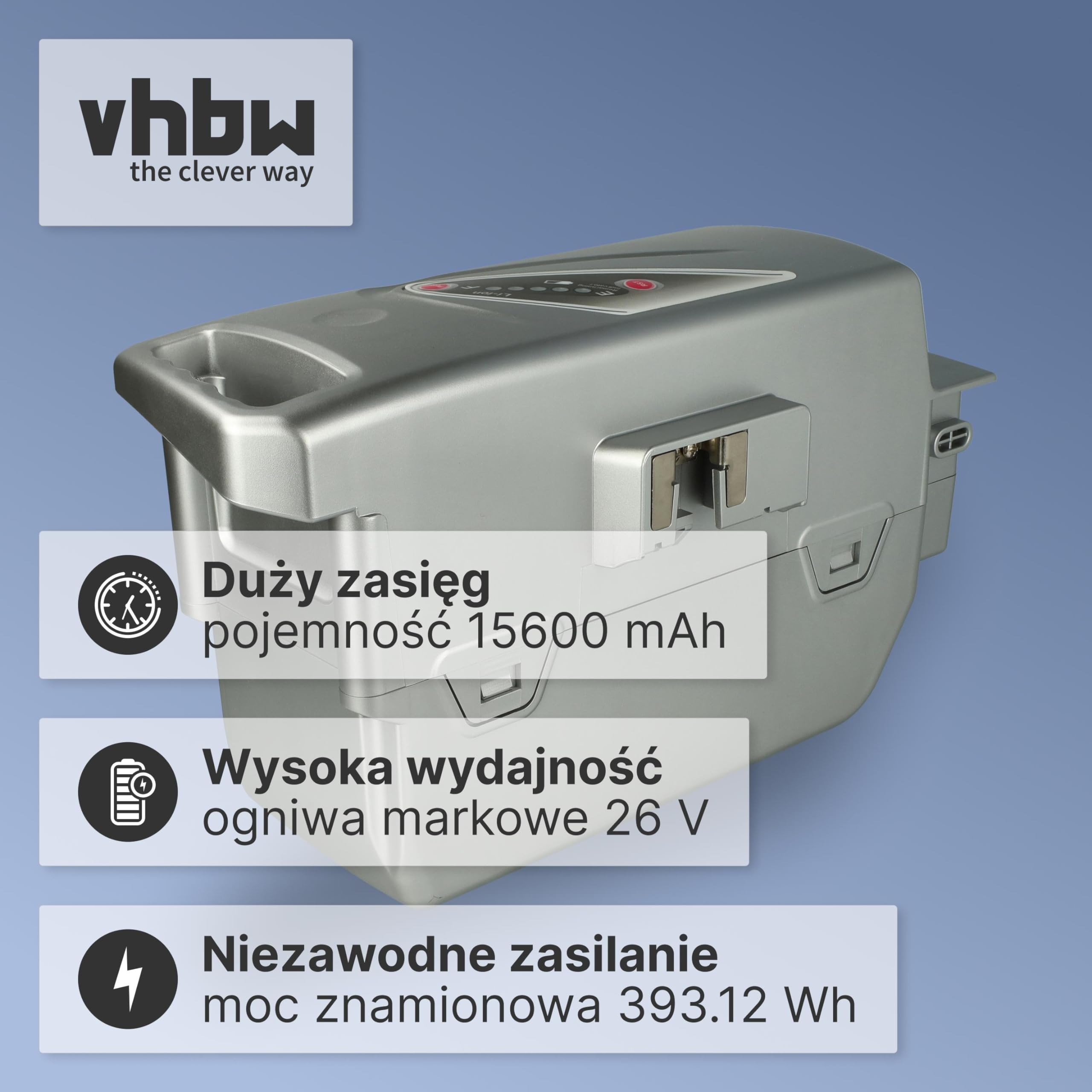 vhbw Akumulator kompatybilny z Kalkhoff Pro Connect S 27, S 11 E-Bike (15,6 Ah, 25,2 V, litowo-jonowy) - srebrny