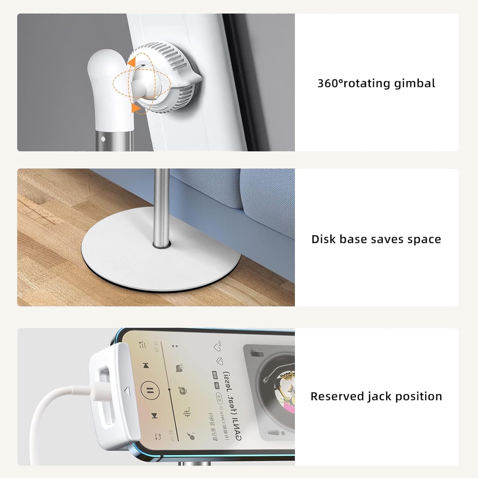 OATSBASF Tablet-Bodenständer, höhenverstellbar (41.9,167.9 cm), 360 Grad drehbar, Aluminiumlegierung, Halterung für 11.9,32.8 cm Bildschirme iPhone, Samsung, iPad, Kindle, eBook Rebook ader (weiß )