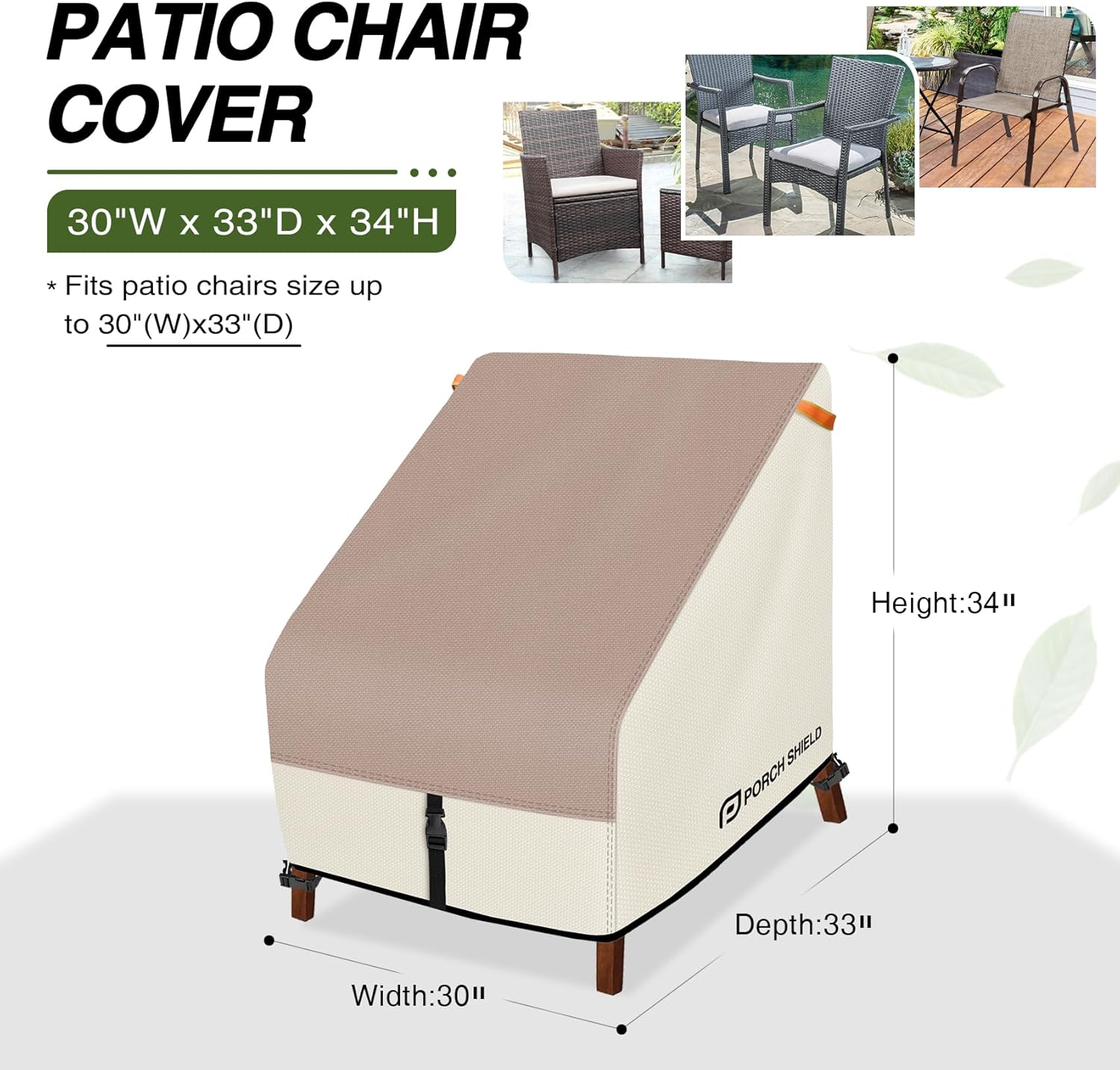 Porch Shield Patio Chair Covers - Waterproof Outdoor Lounge Deep Seat Lawn Chair Cover 2 Pack - 30W x 33D x 34H inch, Light Tan & Khaki - Image 2