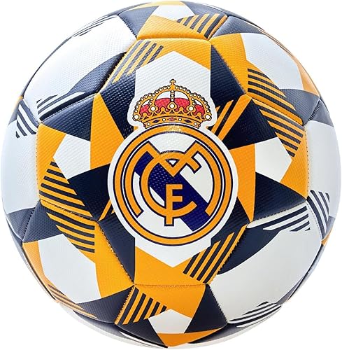 Icon Sports Compatible con pelota de fútbol del Real Madrid, con licencia oficial, tamaño 5, color blanco con naranja