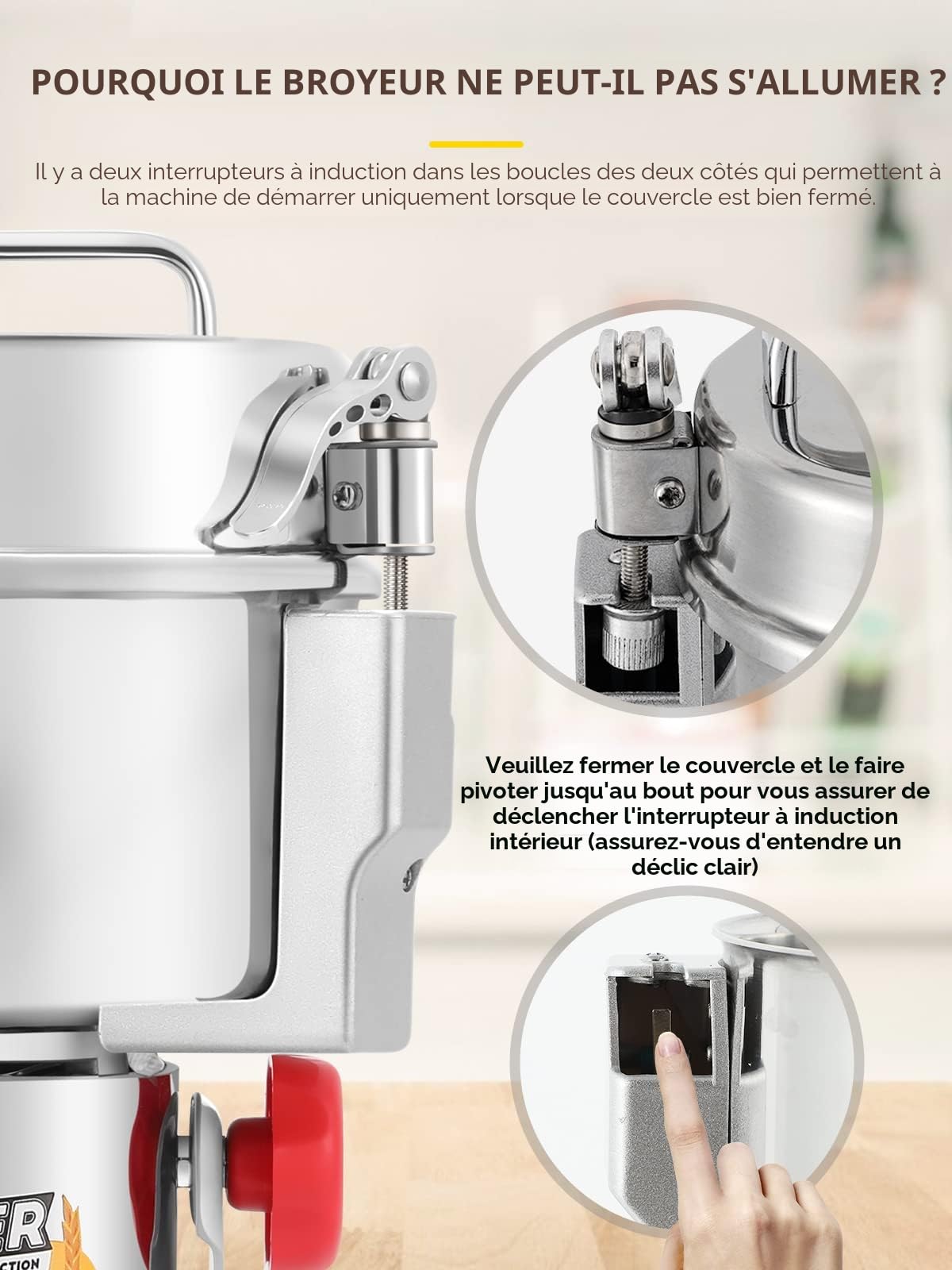 CGOLDENWALL 700g Moulin à Céréales Grains Électrique Ultrafin Broyeur à Épice pour Maïs/Café/Riz 28000RPM Haute Vitesse avec Open-Cover-Stop, Minuterie Contrôle, 2400W Commerciale Moteur