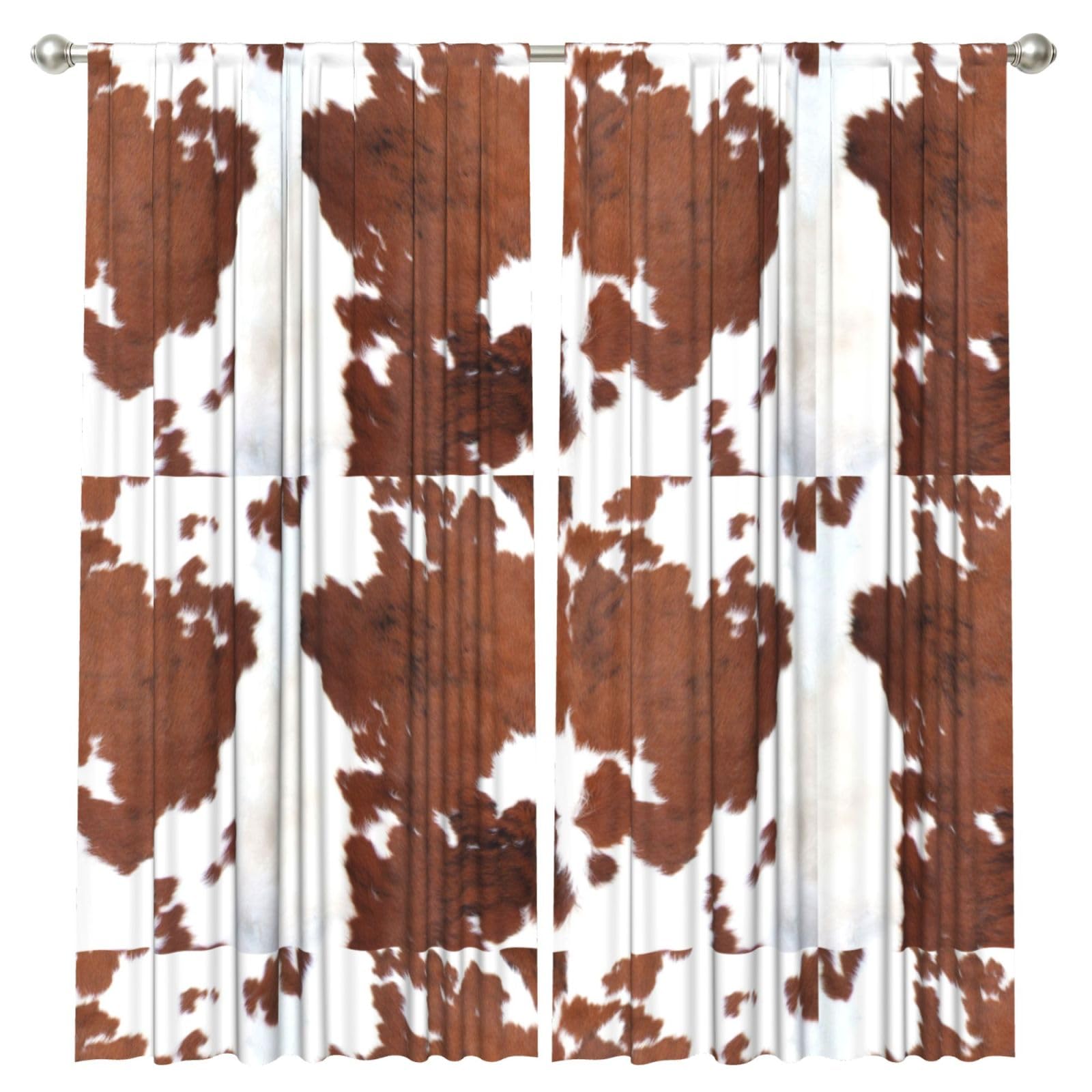 InOmak Animal Brown Cowhide Print Cow, 2 Panels Window Curtains 52 x 84 Inch Blackout Curtains for Living Room Bedroom