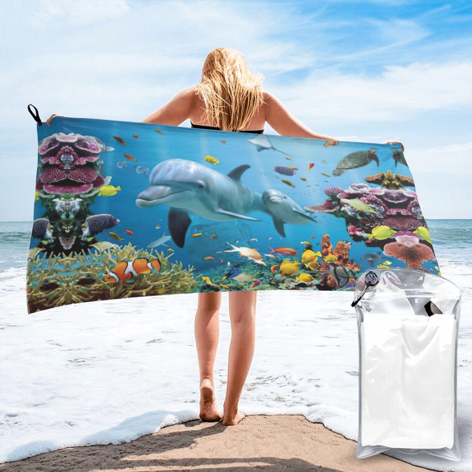 WYCZHY Ocean Dolphin Looking At You Print Beach Towel Soft Quick Dry For Spa Pool Gym Vacation Travelers Women Men Adults Sauna Gift