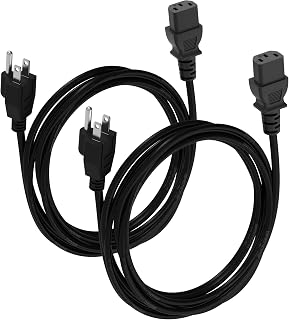 (2-Pack) 15ft. Universal PC Power Cord - 3 Prong AC Power Cable Replacement for Computer, Monitor, Scanner, Printer - IEC 320 C13 to NEMA 5-15P, 18awg, 125V 10 Amp (15-Feet)