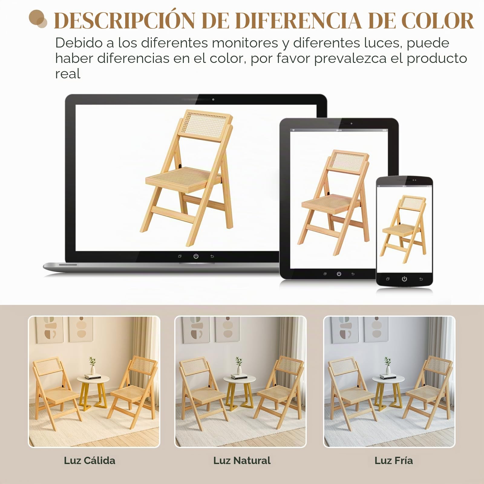 Clevich Sillas Plegables de Madera, Estilo Bohemio, Silla de ratán con Trenzado vienés, Silla de jardín Plegable, Silla Plegable de Madera para Comedor, Silla de ratán, Silla de balcón