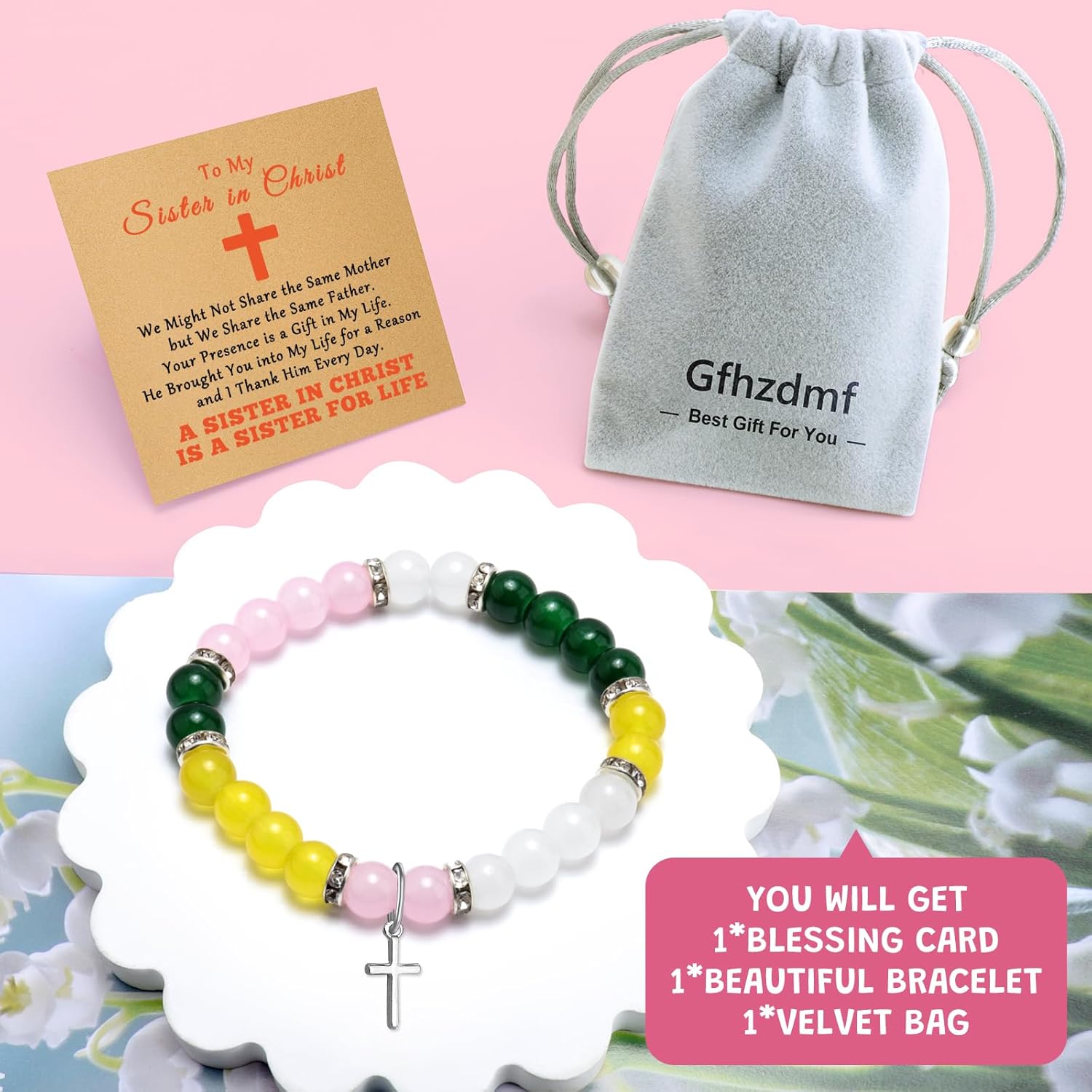 Sister Gifts from Sisters Brother Beaded Bracelet To My Sister Religious Gift for Women Bestie Faith Based Christmas Birthday Gifts for Friends Cousin Religious Present Jewelry Bracelet with Card - Image 7