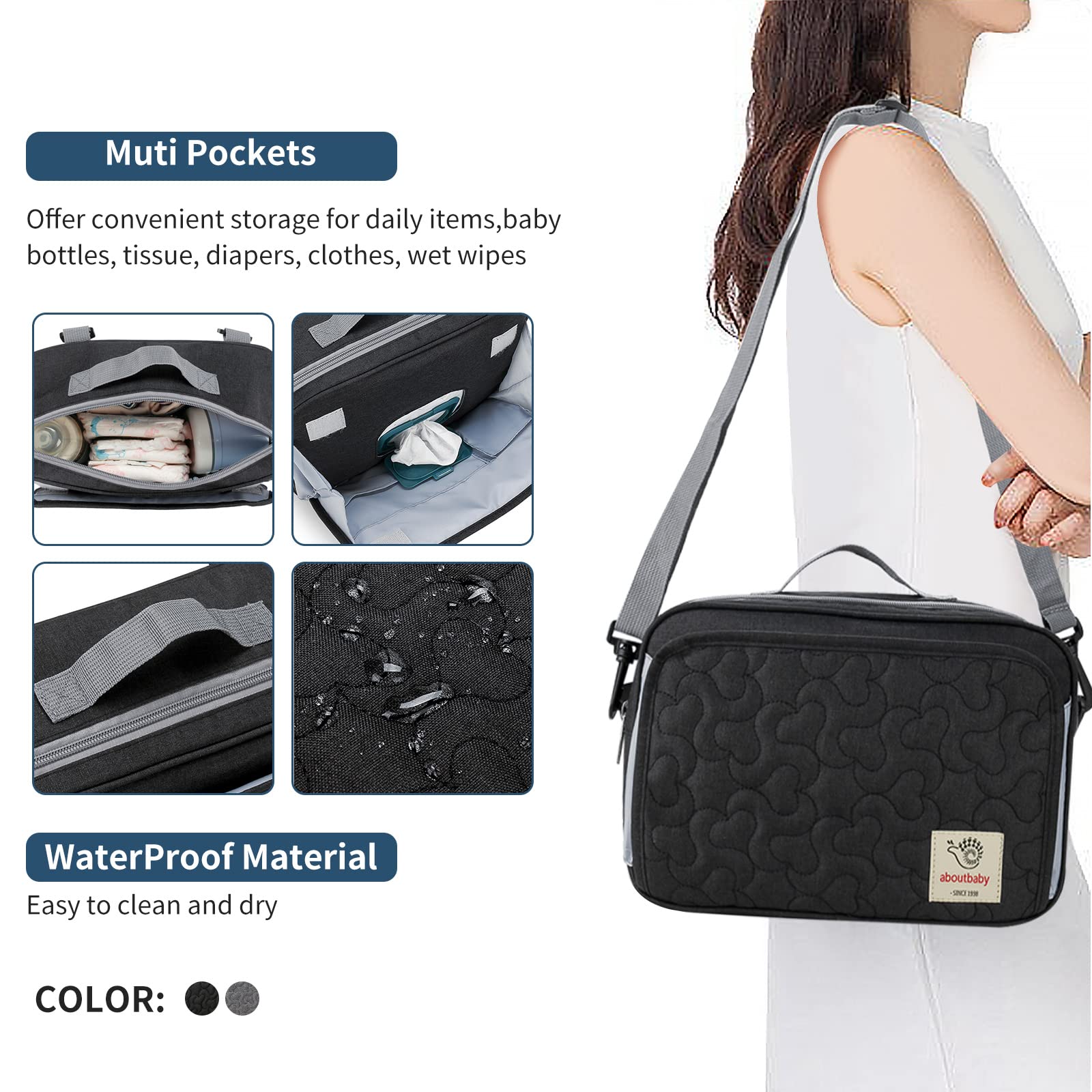 TRENDPLAY Kleine Wickeltasche, Mini-Kinderwagen-Organizer, Caddy mit Reinigungstaschen, Caddy Parent Console mit Kinderwagengurten, passend für alle Kinderwagen, schwarz