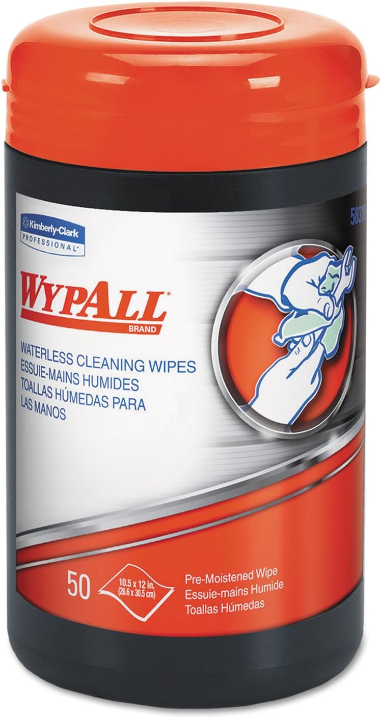 WypAll 58310 Heavy-Duty Waterless Cleaning Wipes, 12 x 12, Green-White, 50/Canister, 8/Ct