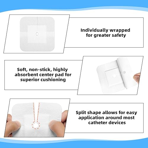 Miniatura 3 de 20 vendas adhesivas de drenaje dividido de 4 x 4 pulgadas, almohadilla para tubo de alimentación de catéter PD de 4 x 4 pulgadas, cubiertas de