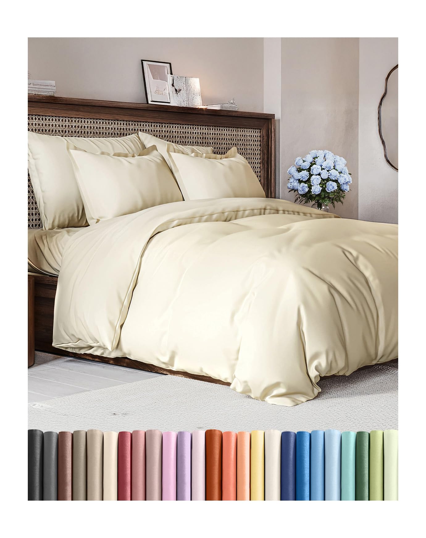 Duvet Cover King Size - Soft 3 Piece with Zipper Closure - Off White