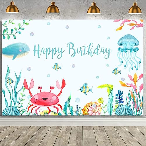 Fondo para fiesta de cumpleaños con temática de animales marinos, decoración de fiesta de princesa, fondo de fotos para niños, animales marinos,