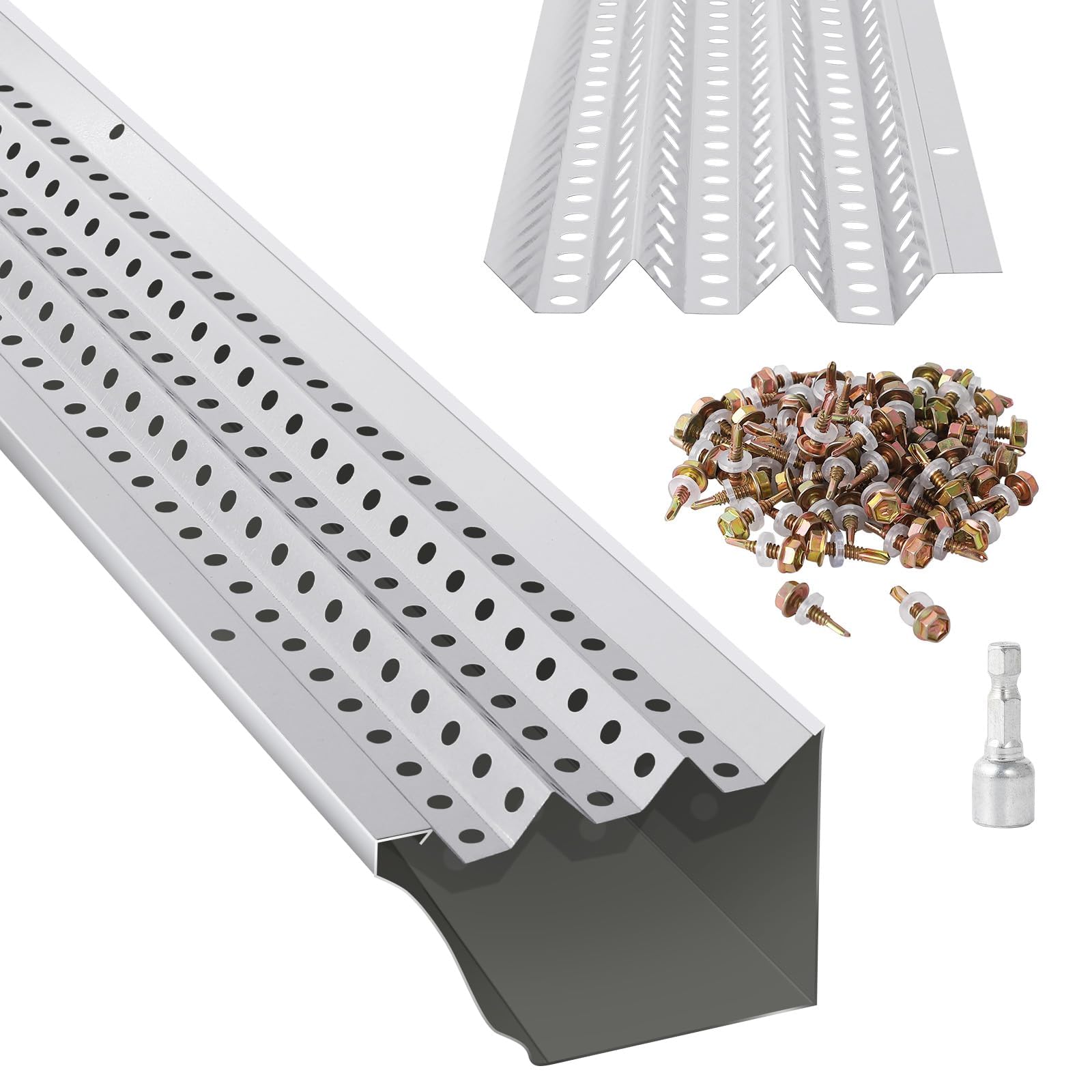 Garvee Robuster Laubschutz für Dachrinnen 50FT 6 Zoll Aluminium, Triangular Wave Design, rostfrei, für K-Style/Halbrund/Box, einfache Montage, 0,275" Loch, 0,02" Stärke