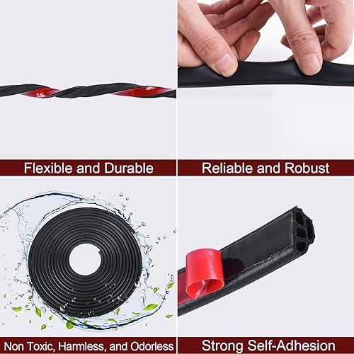 Miniatura 4 de Burlete autoadhesivo de 33 pies, doble capa en forma de L, aislamiento acústico, universal, tiras de goma para puerta de automóvil, con respaldo