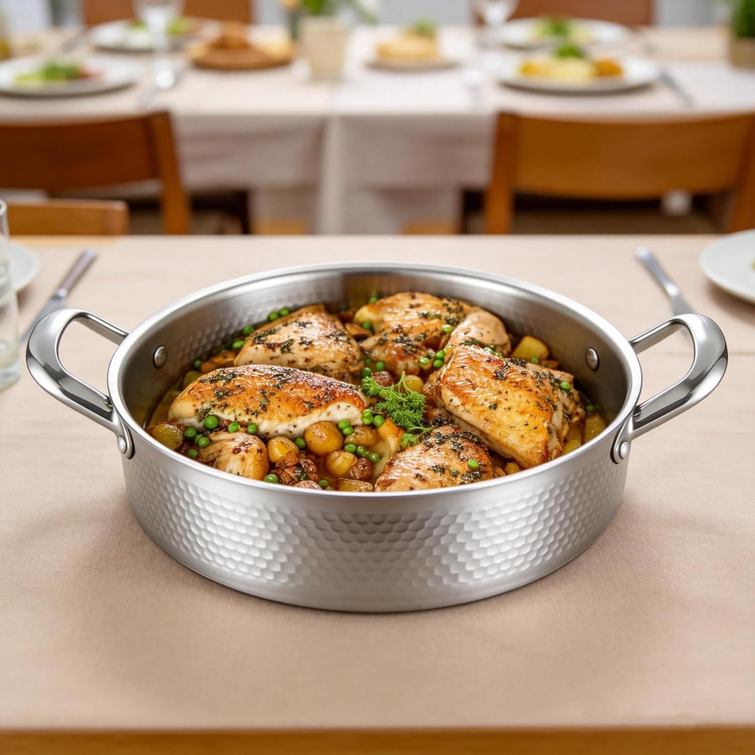 Titanium Hammered Pro Pan, 5QT Saute Pan with Lid, 12 Inch Deep Frying Pan for Cooking, Non-Toxic Skillet, Dishwasher&Oven Safe, Works on All Stoves,5QT