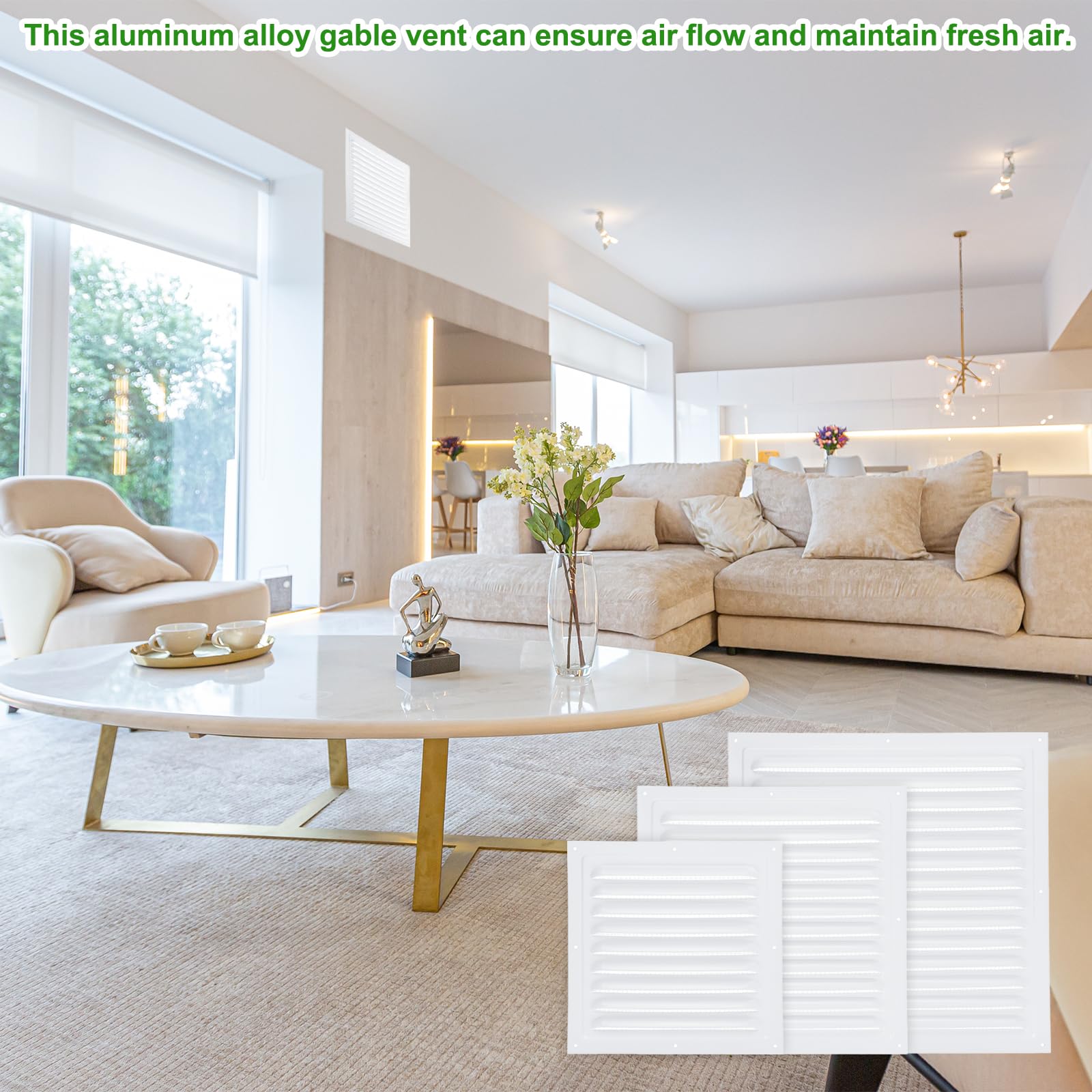 PATIKIL Attic Vent Cover 8 x 8 Inch, 2 Set Aluminum Alloy Gable Vent Grille, Louvered and Screen Mesh, for Exterior Wall HVAC Kitchen Bathroom - Image 4