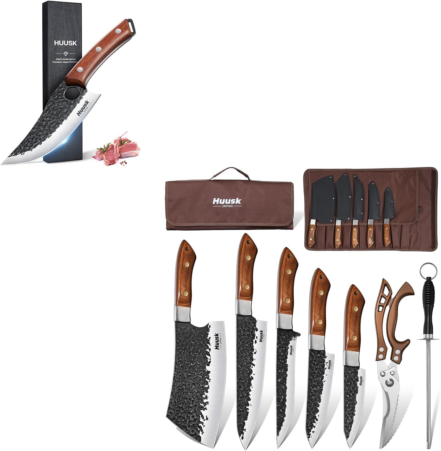 Huusk Butcher Knife Set of 7 Bundle With Viking Knife