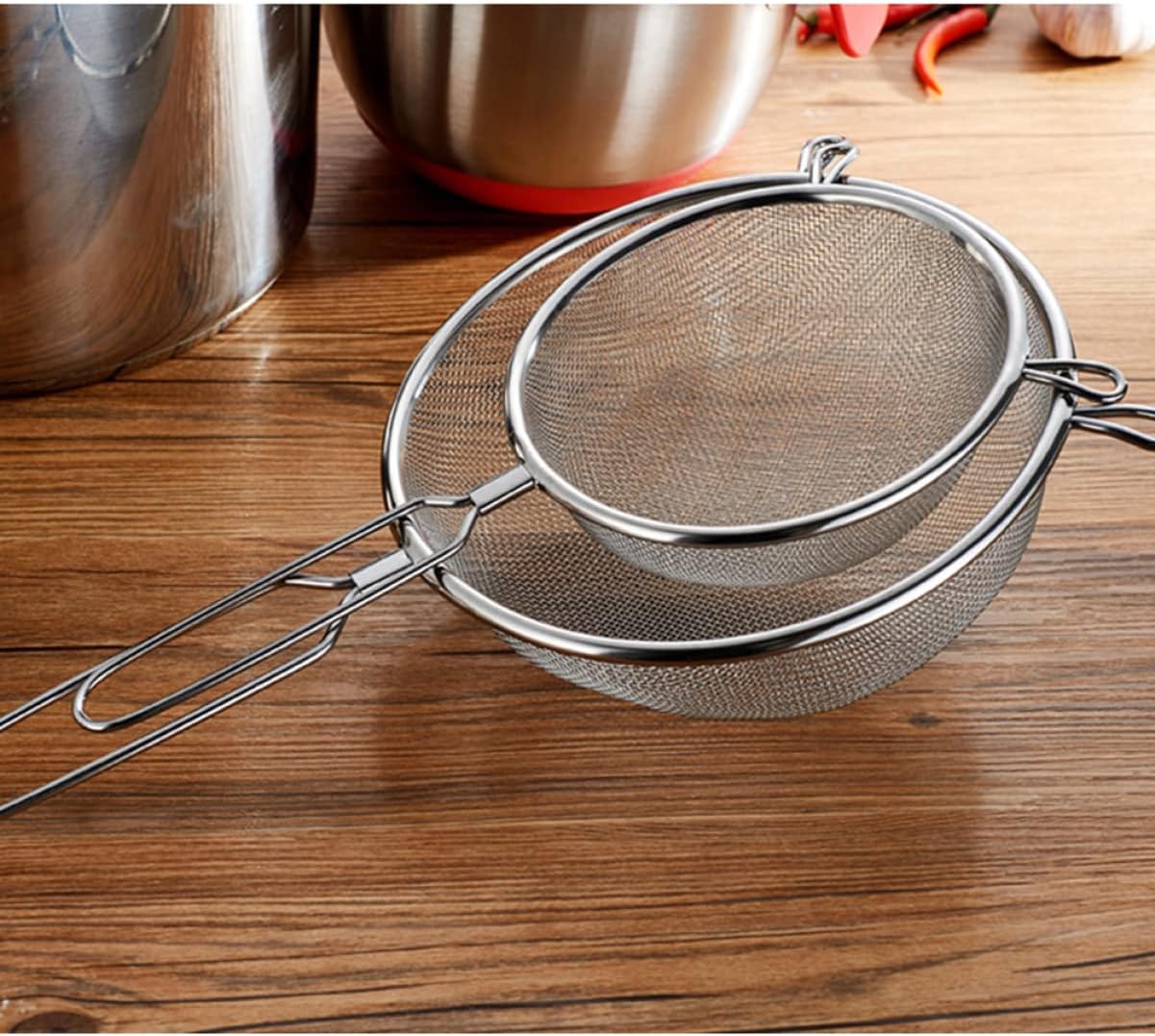 Unomor 3pcs Mesh Strainer Spoon Long Handle Scoop Colander Spoon Stainless Steel Heat Resistant for Cooking Serving