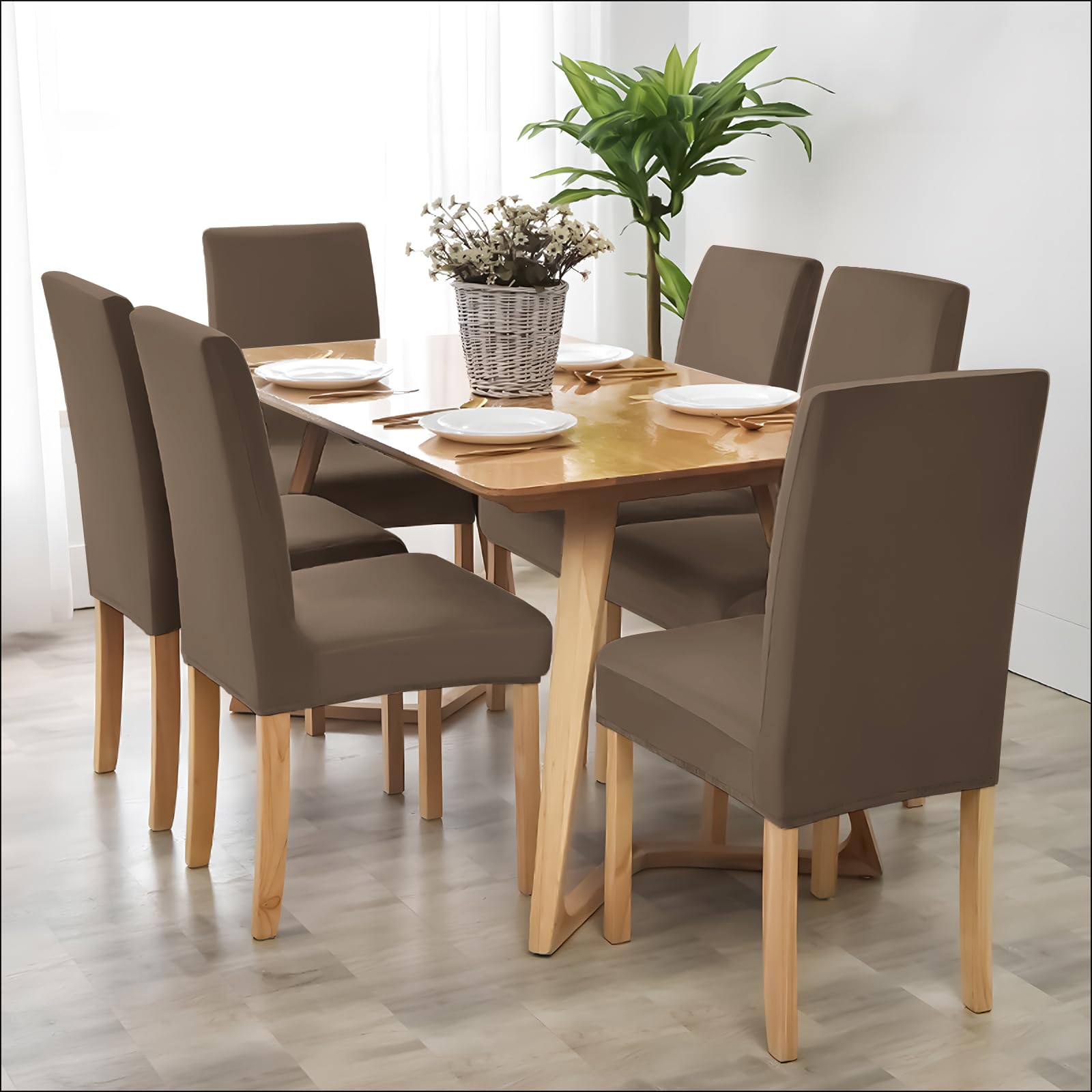 Housse de Chaise 6 Pièces in Velours Extensible,Housse Chaise Salle à Manger Universel Cuisine Salon Extrêmement Doux Confortable Anti-Griffures -Taupe