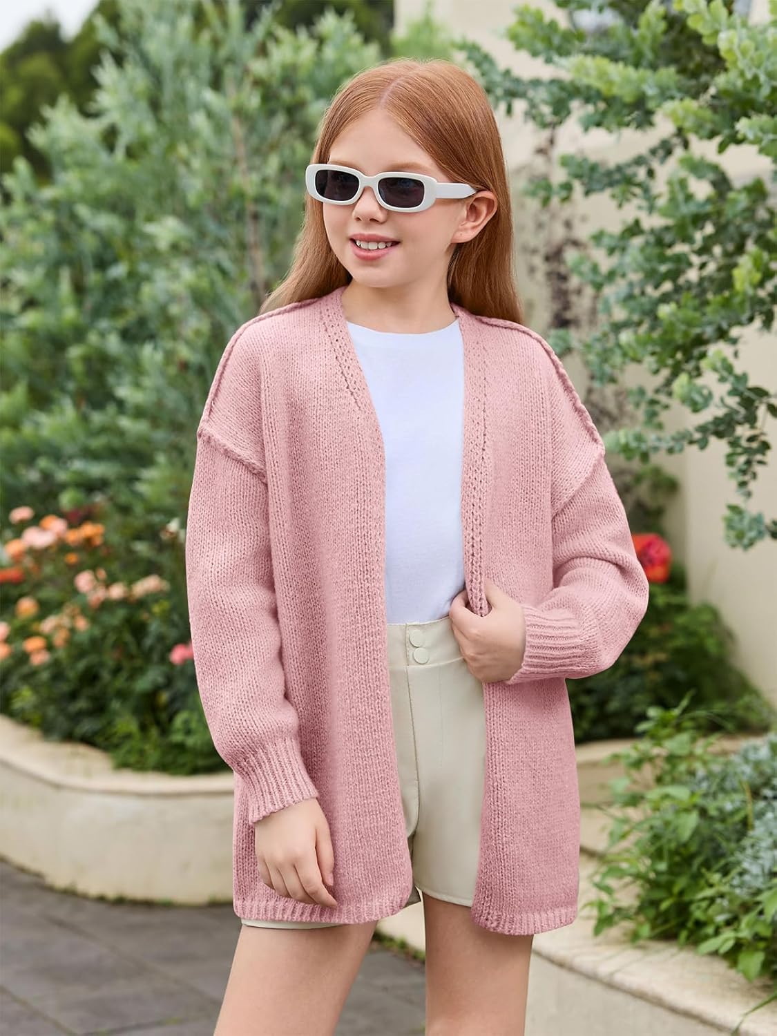 Haloumoning Girls Oversized Cardigan Sweaters Kids Fashion Open Front Long Sleeve Knit Sweater 5-14 Years - Image 2