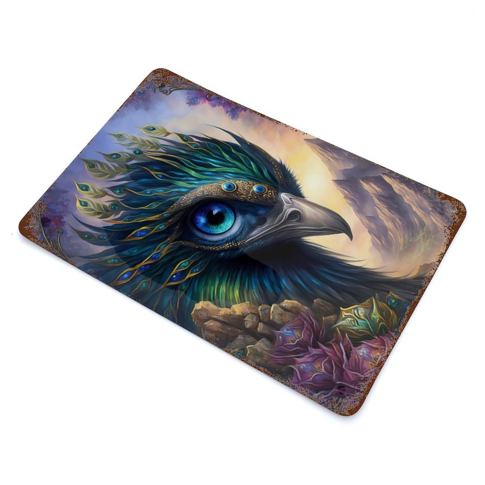 Peacock Fantasy Fiction Vintage Wall Sign 11.8"x7.9", Rust Effect Metal Decor for Farmhouse, Kitchen And Entryway Decor