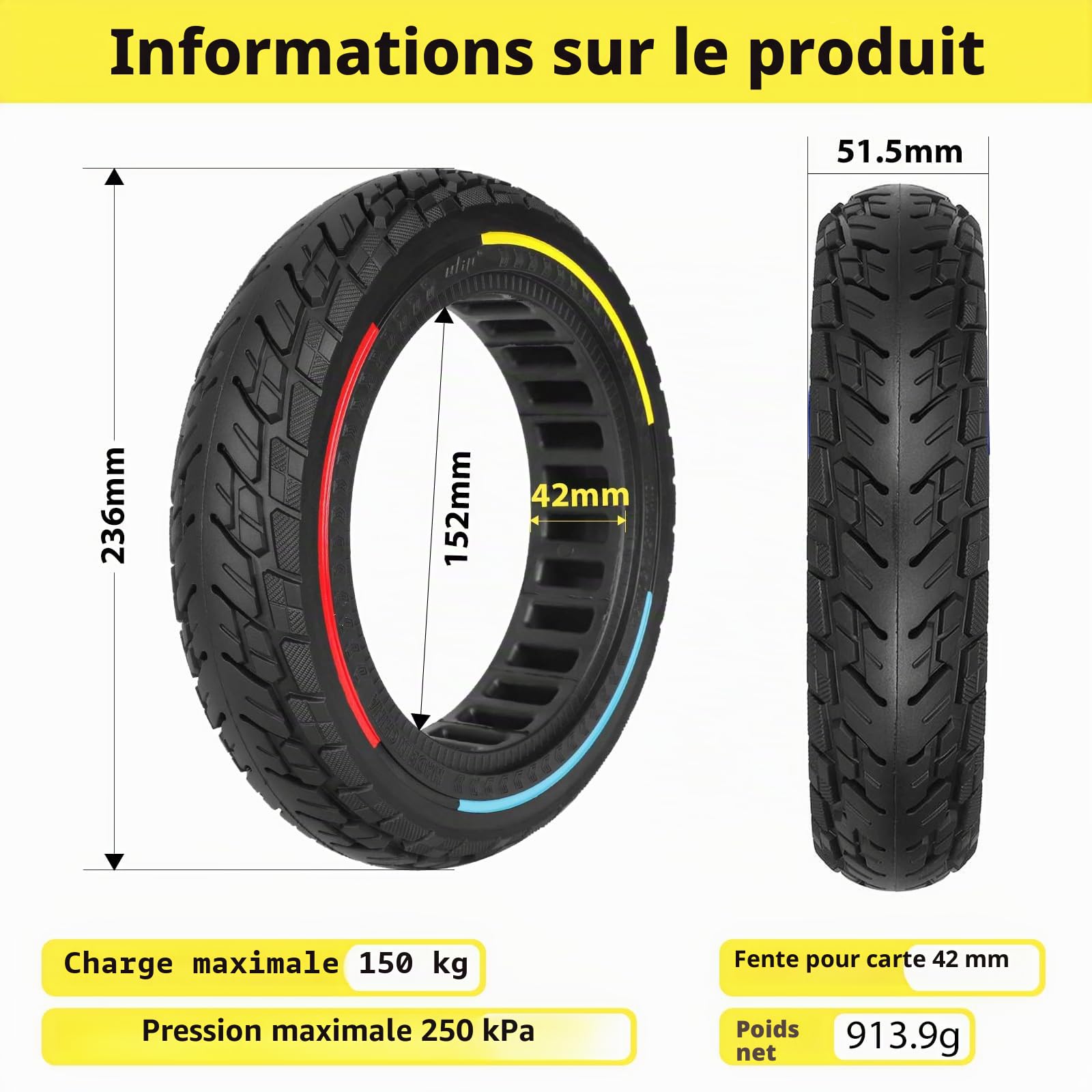 Pneu Plein 10 x 2,125 pour Trotinette électrique, 250x54 Roues de Trotinette Electrique pour Ninebot F20 F25 F30 F40，10 Pouces Antidérapant Anticrevaison Pneu de Rechange Avant/Arrière-2PCS