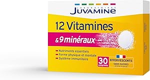 🎫🎫 DOUBLE COUPON! Juvamine – 12 Vitamins & 9 Effervescent Minerals – Fatigue, Stress, Energy Metabolism, Immunity – 30 Tropical Flavoured Tablets – Made in France