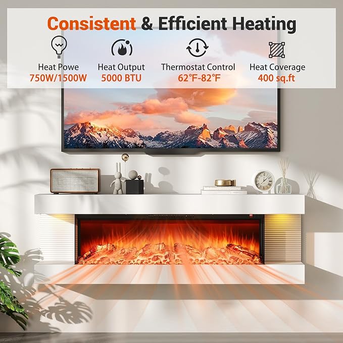 Chimenea Eléctrica SIMOE 50 Pulgadas 3 Lados con Repisa Flotante Blanca miniatura 6