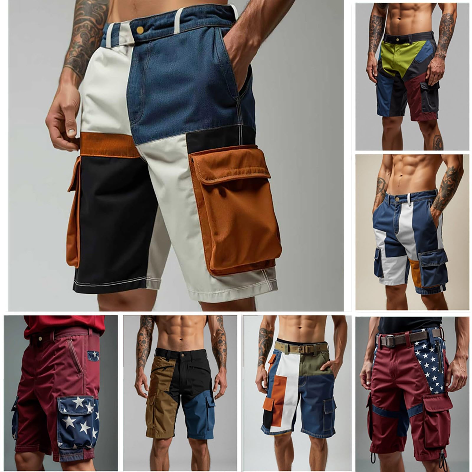 Short cargo pour homme avec stretch - Short d'extérieur patchwork