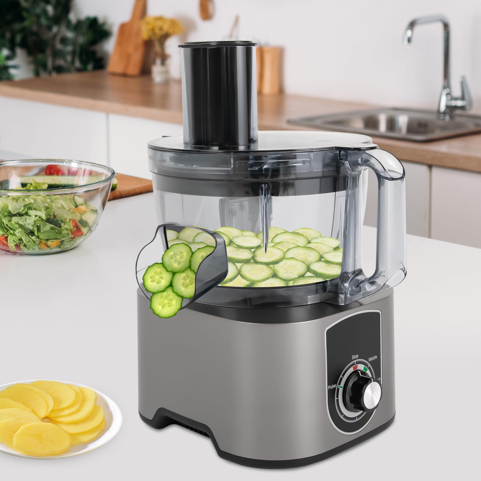 3-in-1 Electric Food Processor - Multifunctional Vegetable and Fruit Dicing Machine with Pure Copper Motor, 7L Capacity, Adjustable Speed, for Chopping, Slicing, and Dicing