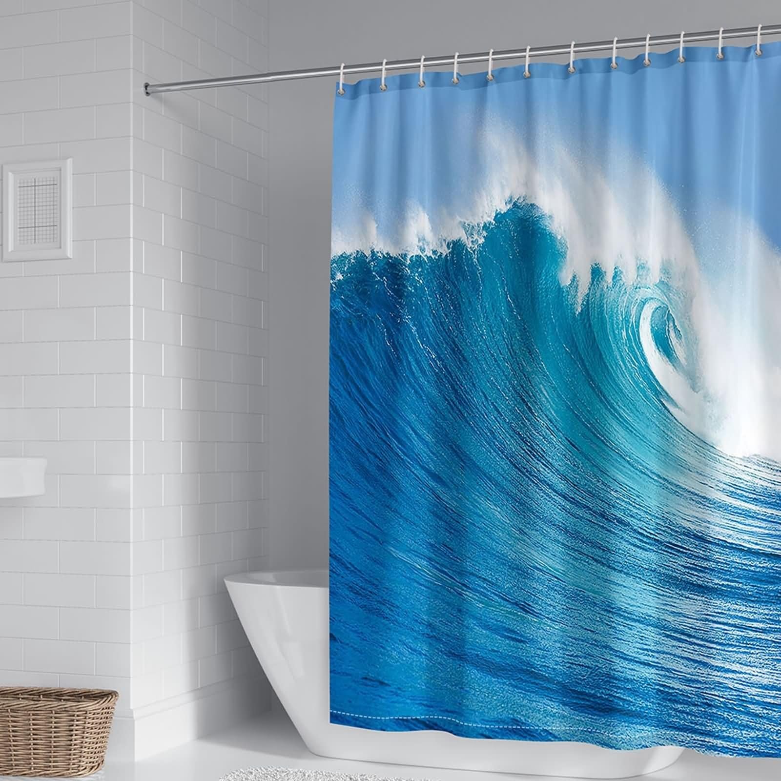 Duschvorhang 180X200, Duschvorhang Polyester Blau Wellen Haushaltsduschvorhang