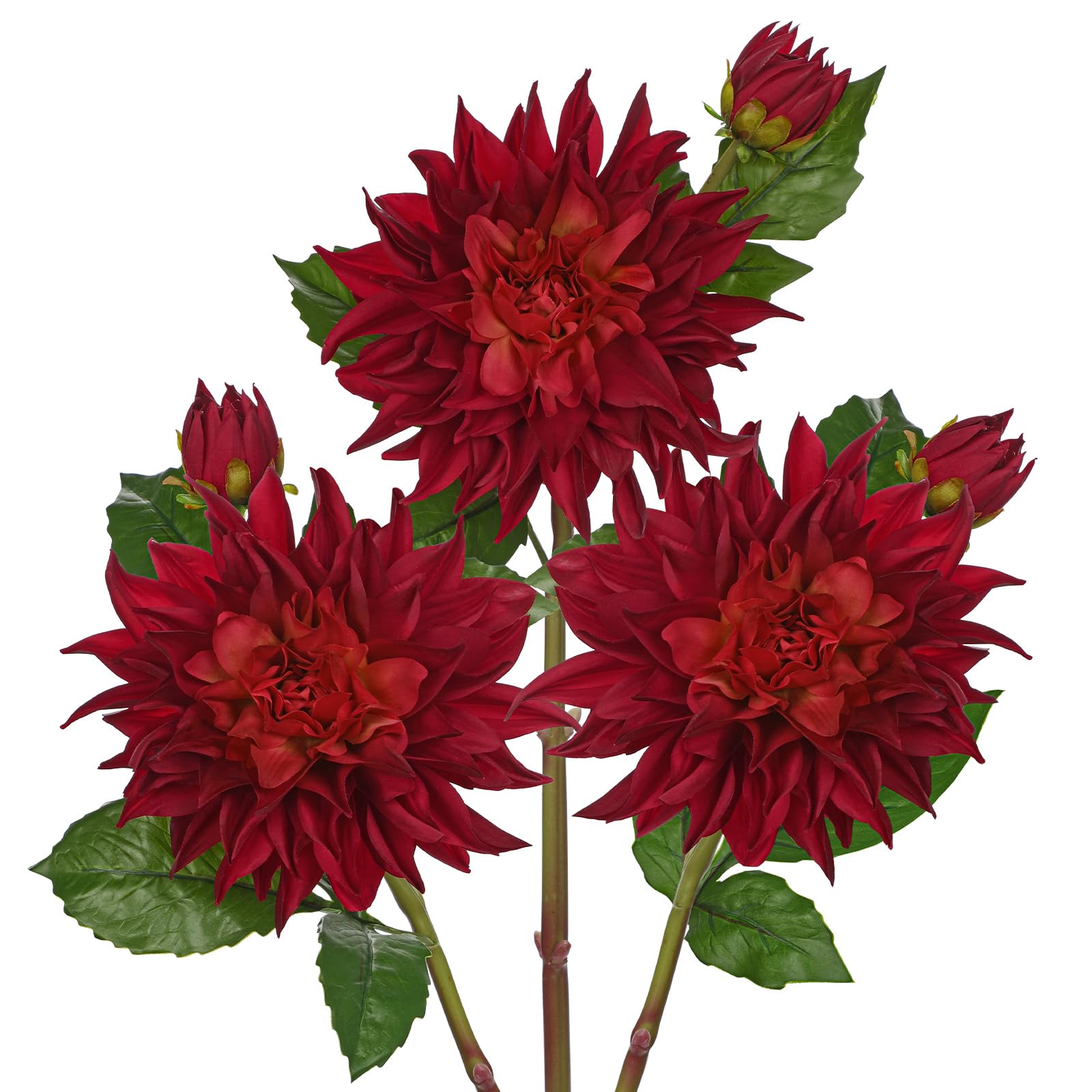 Arborus Artificial Dahlia Flowers – Set of 3 | 27.9" Tall Real-Touch Silk Dahlia Stems with Large 6.1" Blooms | Lifelike Red Faux Flowers for Home Decor, Wedding, Centerpieces & Floral Arrangements