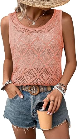 Bosmeer Womens Sweaters Vest Crochet Tank Tops Summer Sleeveless Cover Ups