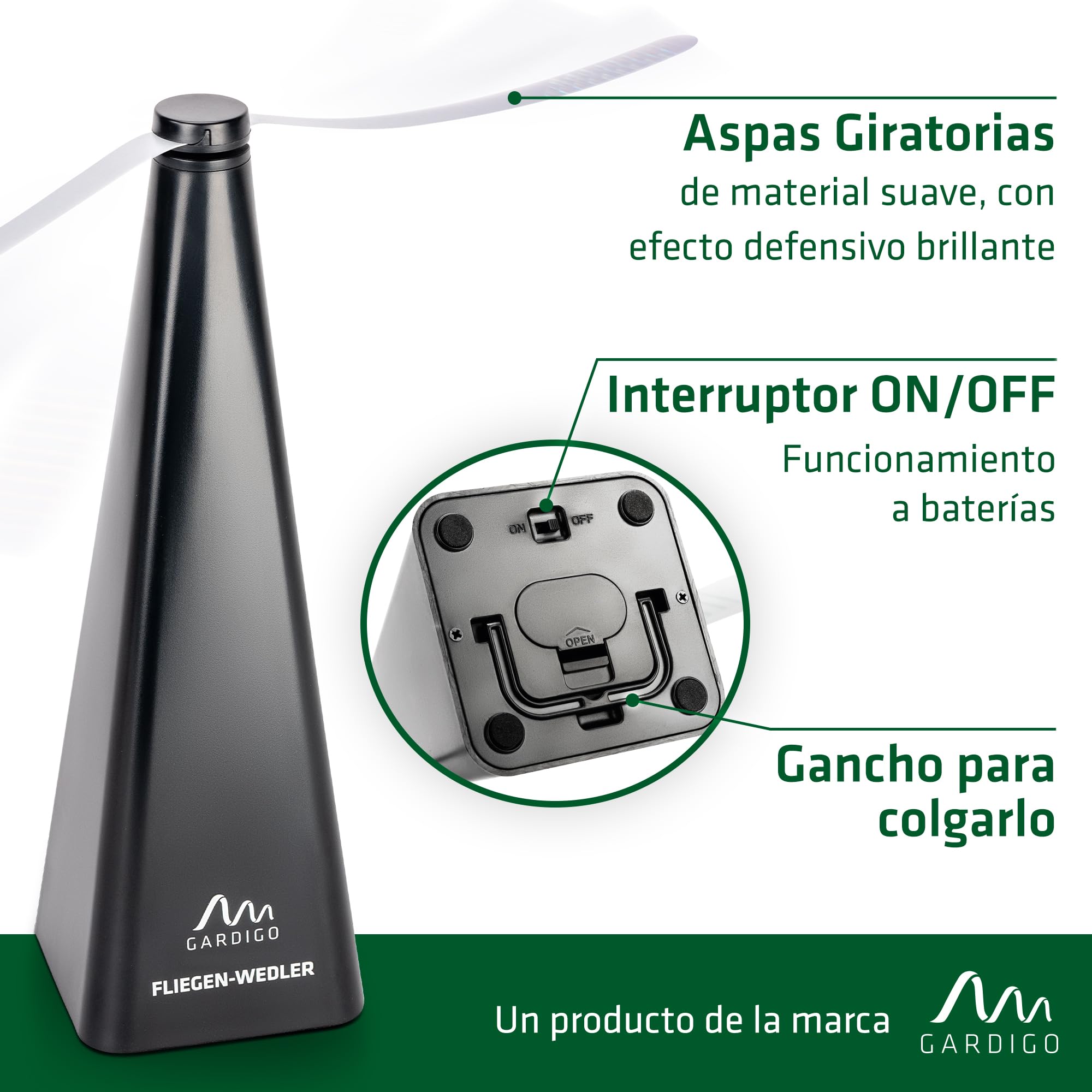 Gardigo® Fly Repeller 10 Unidades | Ventilador Repelente de Mosquitos, Moscas y Otros Insectos para Mesa | Remedio Anti Moscas | Certificado por la Universidad de Nuevo México | Ahuyentador de Moscas