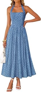 ZESICA Women's Sleeveless Floral Halter Maxi Dress 2026 - Flowy A-Line Summer Wedding Guest Cocktail Party Long Dress