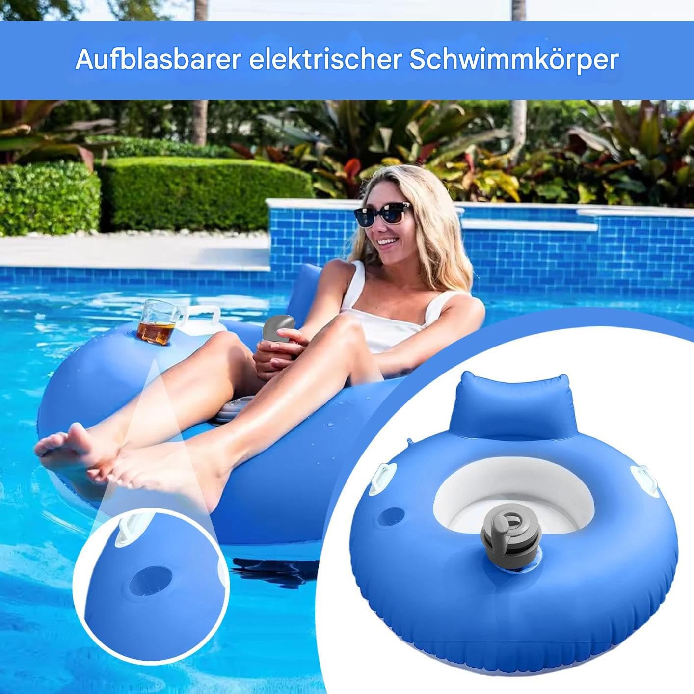 Tumbonas motorizadas para Adultos, de natación Inflable para Relajarse - Tumbona cómoda y portátil para Nadar en el Lago de Verano y Tomar el Sol