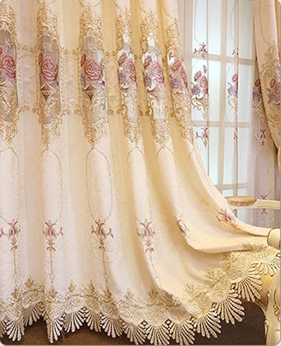 Cortina de lujo con bordado floral semi opaca para ventana, cortinas para dormitorio, con ojales, paneles de oscurecimiento de habitación con