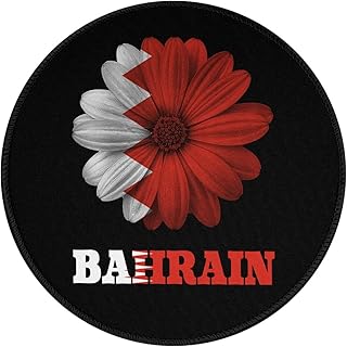 Colourfu Bahraini Bahrain Flag Flower Round Mouse Pad Rubber Non-Slip Mousepad Mat for Gaming Office Home Meeting Waterproof Funny Design 1