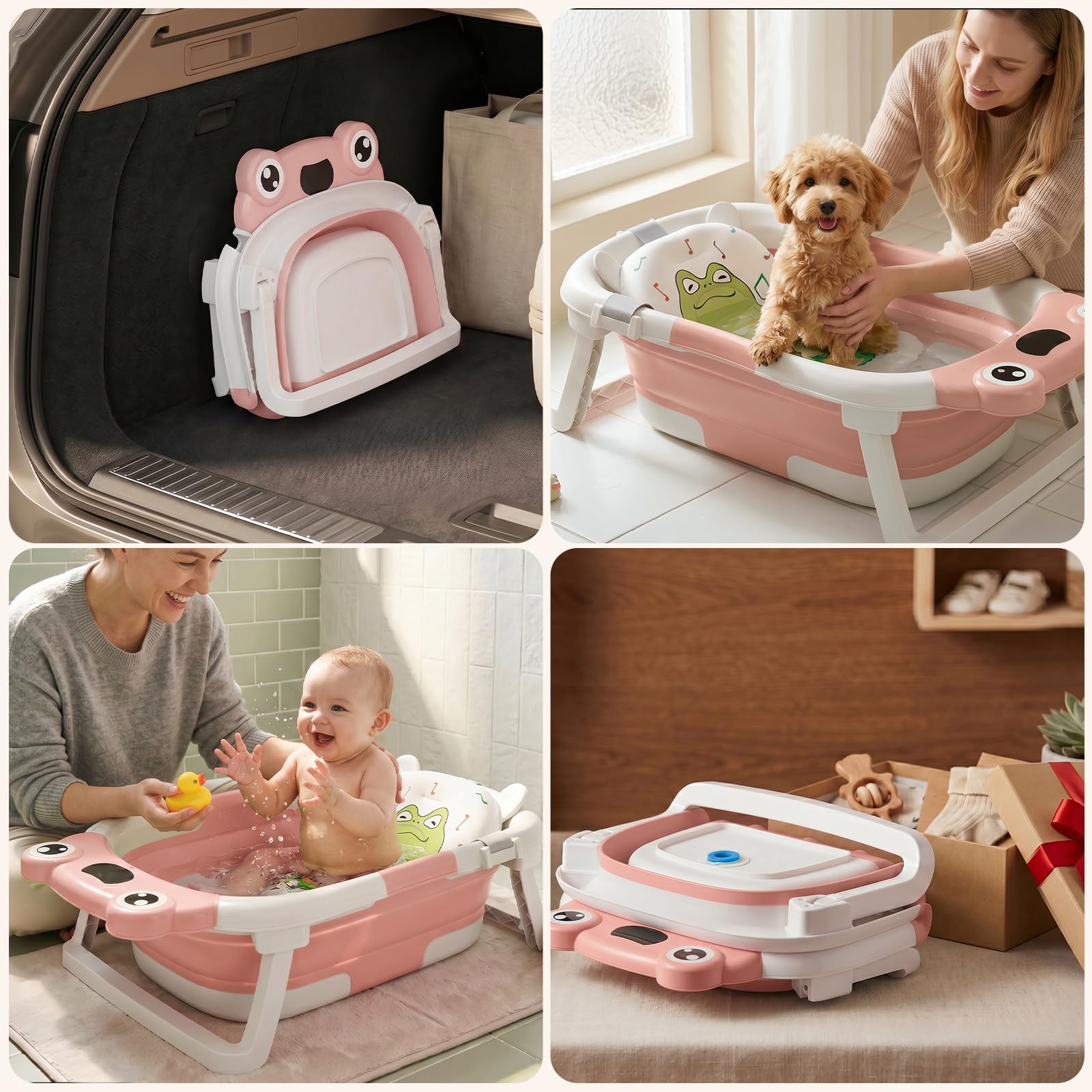 DEANIC Pliable Baignoire Bebe, Baignoire Bébé Naissance Adaptée aux Nouveau-nés de 0 à 24 Mois,Bain Bébés Portable, ne Prend Pas de Place (Rose)