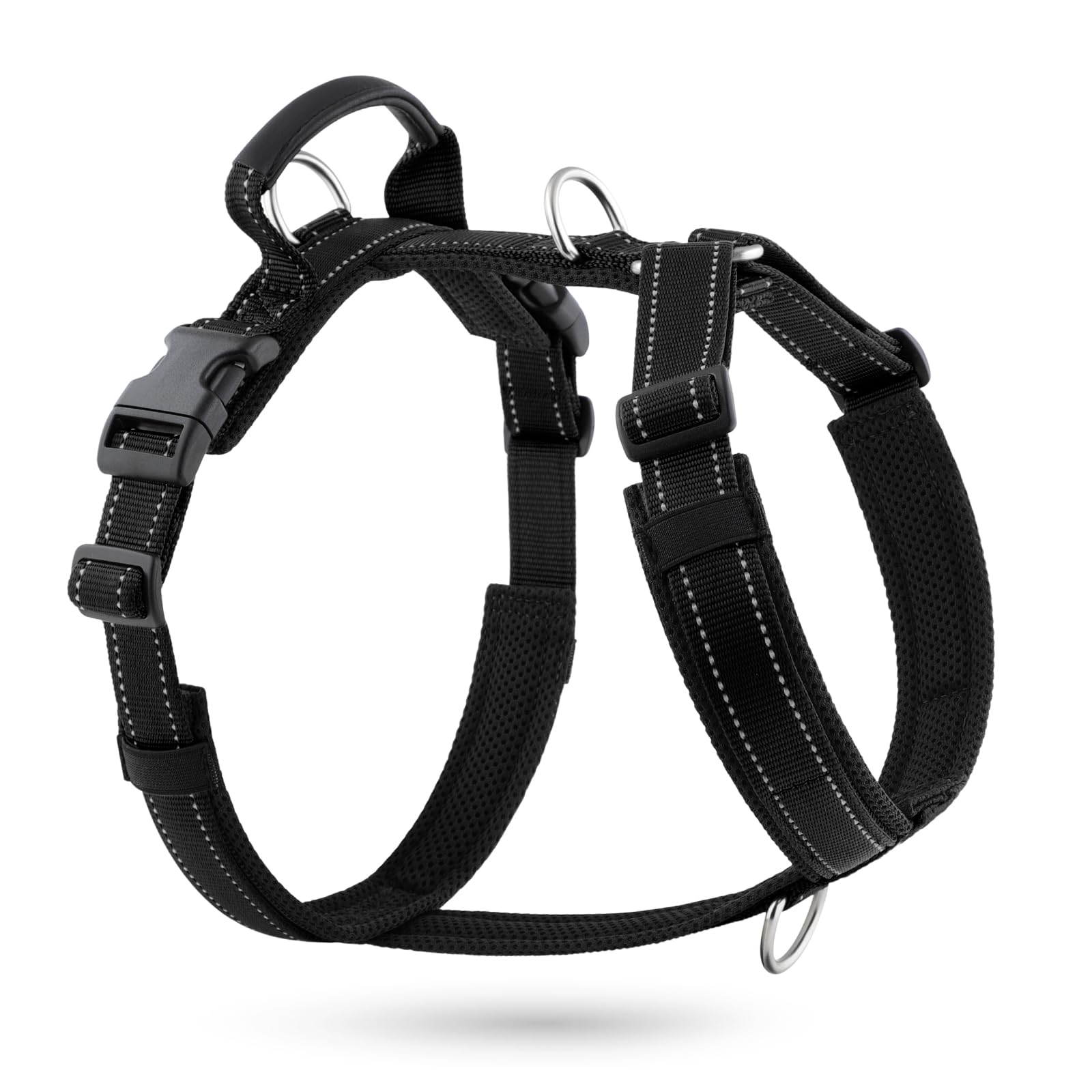 APakBak No Pull Dog Harness with Handle, Soft Mesh Padded Adjustable for Small Medium Large Dogs | Reflective Easy Walk Harness with Front Clip for Training, Running & Outdoor (Black, M)