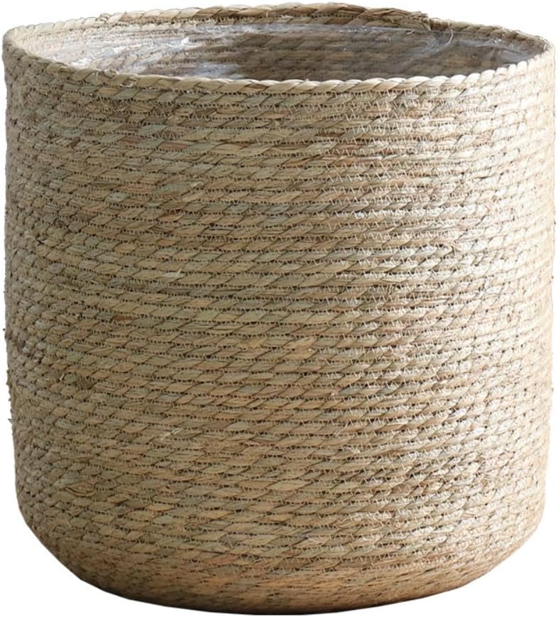 14 inch Large Seagrass Woven Planter Basket - Wicker Planter Basket with Plastic Film Insert for Indoor Plants, Large Monstera Pot, Woven Storage Basket, Boho Home Decor (Large)