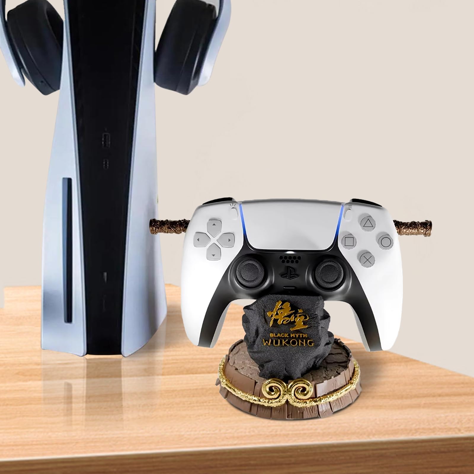Black Myth Game Controller Stand with Golden Hoop Tightening Curse and Bronzecloud Ruyi Staff, Destiny Man Handheld Models with Resin Base, Desktop Bracket For PS5/XSX/XB0X/NS/Switch Pro