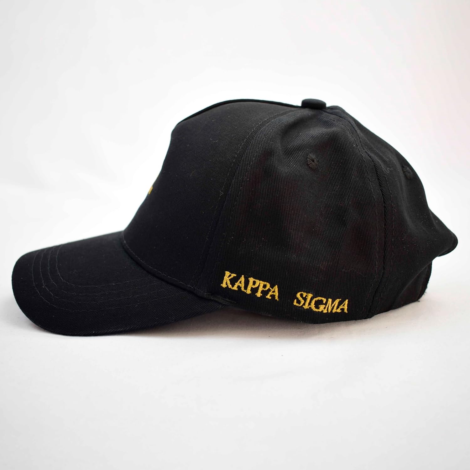 Kappa Sigma Fraternity Baseball Cap - Brushed Cotton 5-Panel Black Hat, Adjustable Size, Embroidered Greek Letters and Fraternity Name in Script, Kappa Sigma Gifts for Men
