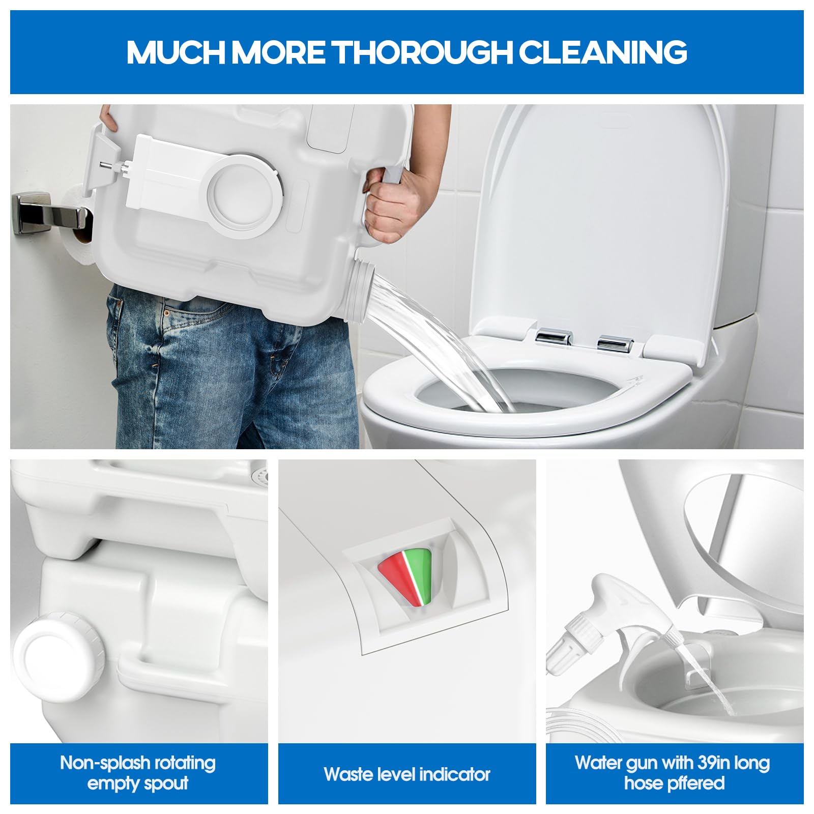 KAIZONPOT Portable Toilet for Adults Camping, Camper Toilets Portable with 5.3 Gallon Waste Tank and Level Indicato, RV Toilet for Outdoor Travel, Boat and Trips